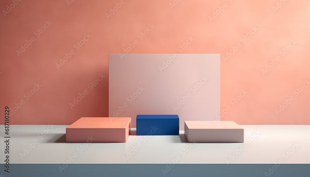 Fototapete abstract minimal concept. pastel multi colour background with podium, abstract geometric cube box la