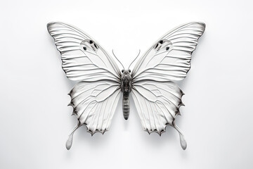 Butterfly with white wings isolated on white. Generative AI