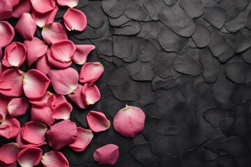 Rose petals on a black textured surface. Generative AI. - 617110411