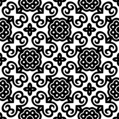 Geometric pattern in ethnic style. Seamless background  with  abstract shapes. Black and white wallpaper. Abstract background  with Repeating pattern for decor, textile and fabric.