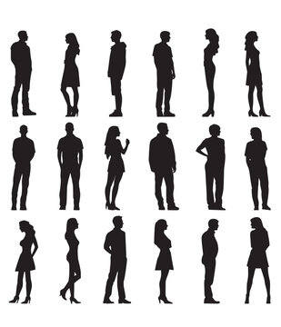 Men and Women silhouette collection, vector, symbols and black, isolated on white background