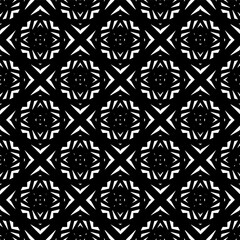 Geometric pattern in ethnic style. Seamless ornament  with  abstract shapes. Black and white wallpaper. Abstract background  with Repeating pattern for decor, textile and fabric.