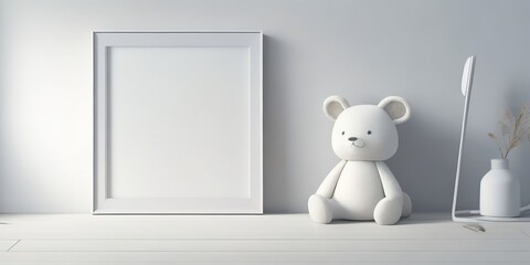 White Frame kids room with bear doll