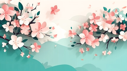 Creative background with sakura flowers, generative AI.