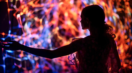 A girl dances, under the chromatic glow of gel lights, transforming the room into a visual symphony...