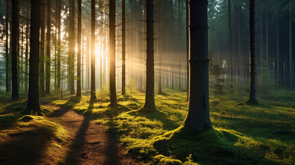 Morning Sunshine in the Dense Forest