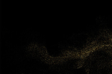 Confetti wave flow,gold glitter texture on black background. Festive design element.