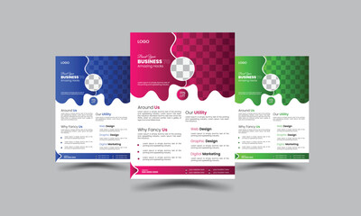 Corporate business flyer template design set with 3 colors variation. organic shape modern creative unique idea cover brochure a4 size half page flyer background for company.