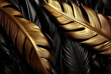 Gilded Feathers Luminous Abstraction in Black and Gold generative AI