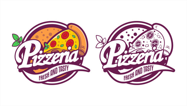 pizza, pizzeria lettering logo emblem, sticker vintage retro 