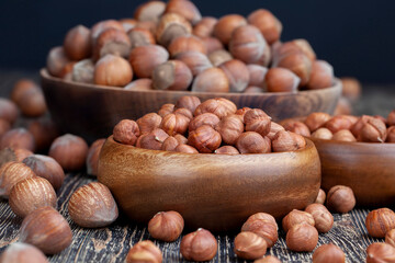 peeled hazelnut nuts close-up on the table