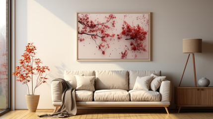 Mockup frame in cozy beige home interior background , Mockups Design 3D, HD