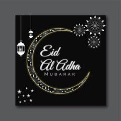 Black and white eid al adha social media post and Instagram post design vector template.