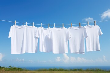 White tshirts mockup on hanger outdoors, AI Generative
