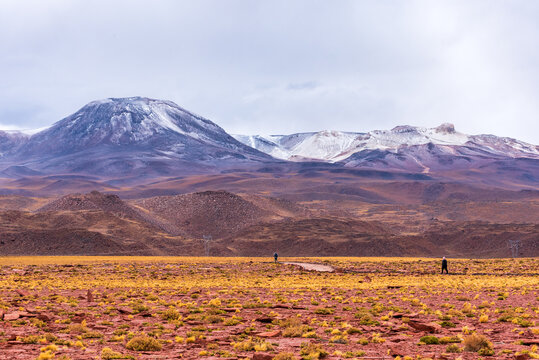 Tourists hiking at Piedras rojas park in Atacama desert
