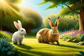 Easter bunny in grass generated AI