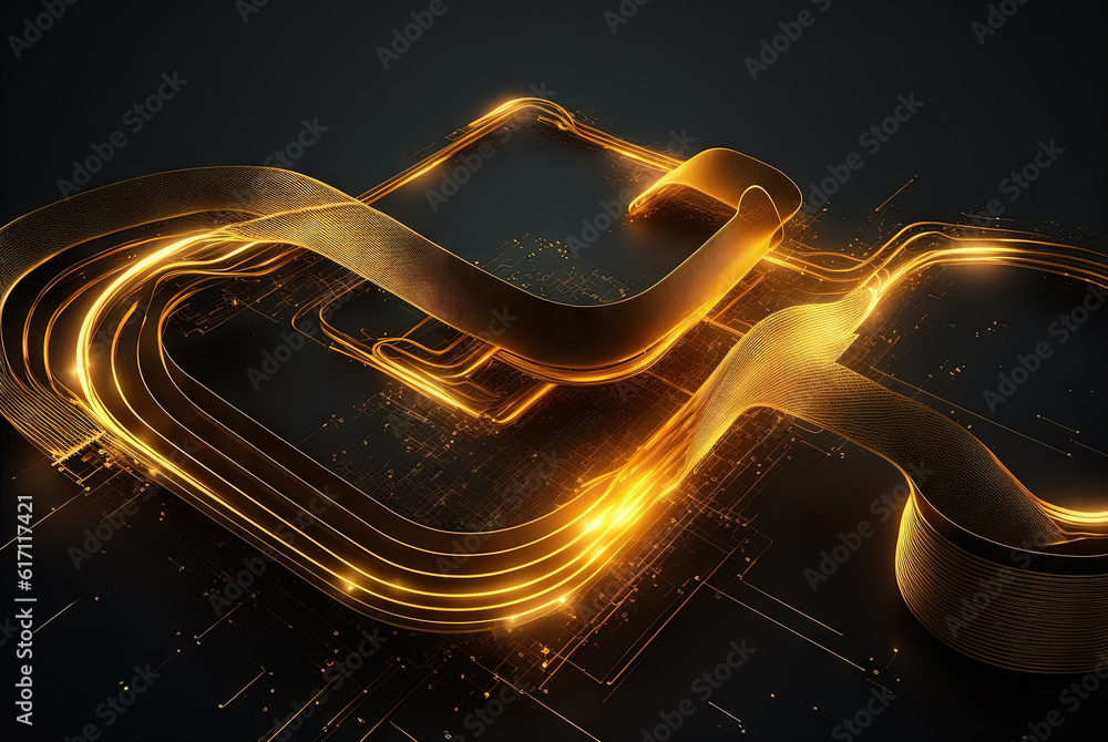 Aufkleber Abstract science and technology background with shiny connection elements and sci-fi intefrace. Tech abstraction wallpaper. Generated AI.