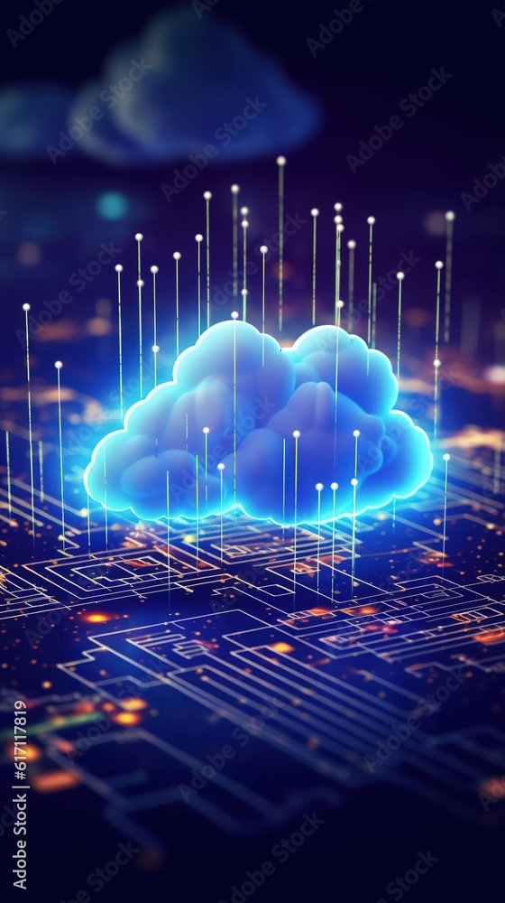 Wall mural blue circuit board background. cloud network solution digital background. generative ai