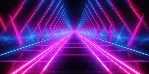 Naklejka na ściany i meble pink blue neon lines, geometric shapes, virtual space, ultraviolet light, 80's style, retro disco, fashion laser show, abstract background, generative ai