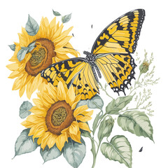 Watercolor colorful butterflies, isolated on white background. blue, yellow, pink and red butterfly spring illustration.