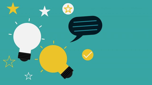 Animation of good brilliant idea, creativity, knowledge and experiences exchange. Solution of the problem or answer concept