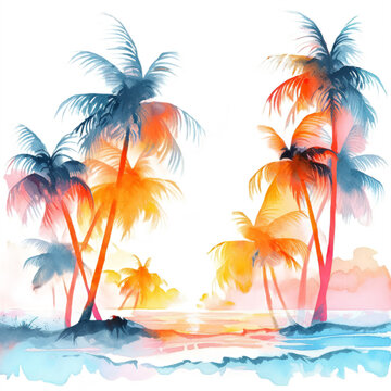 Cruise to a tropical island, transparent watercolor clipart