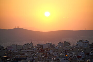 Sunset over the city of Athens