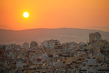 Sunset over Athens, Greece - 617118469