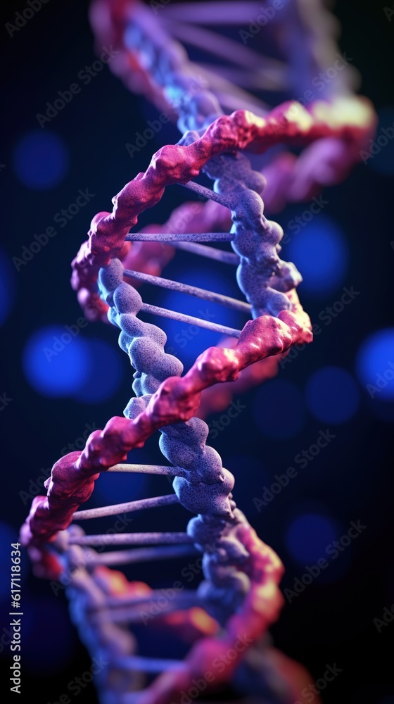 Wall mural dna helix on colored background. dna molecule. generative ai
