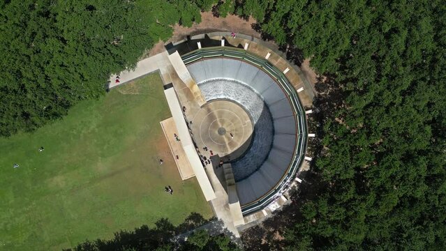 Aerial view of Waterwall Park. Located in downtown Houston, Texas