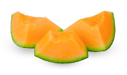 Slice cantaloupe melon isolated on white background with clipping path