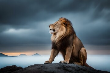 lion sitting on the rock generated AI