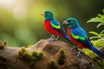 Fototapeta na wymiar pair of parrots on land generated AI