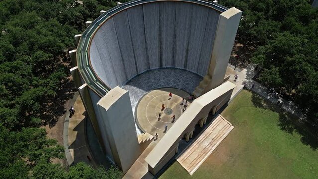 Aerial view of Waterwall Park. Located in downtown Houston, Texas
