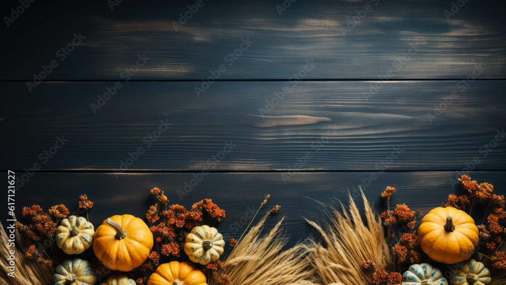 Poster thanksgiving rustic background with pumpkins empty space for text