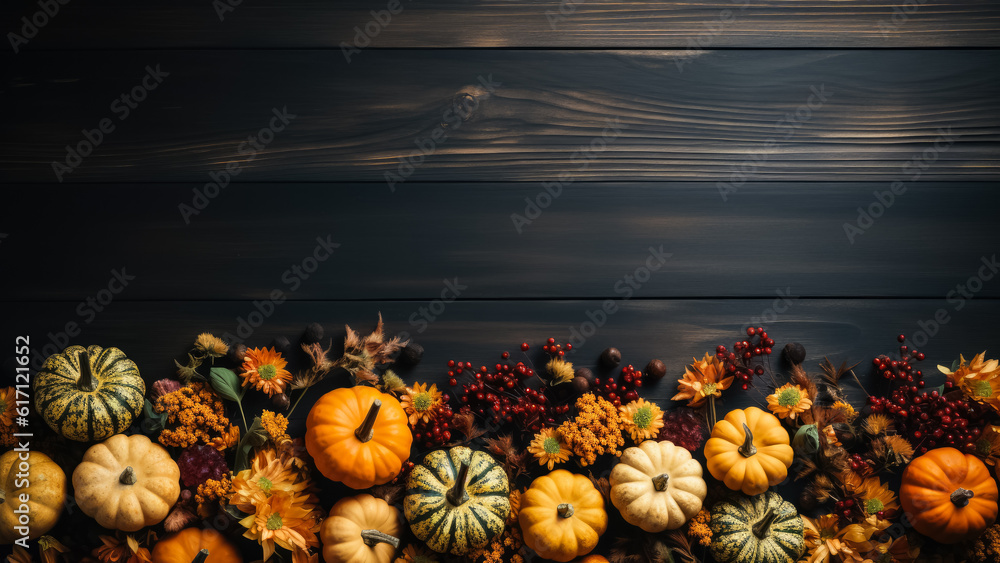 Poster thanksgiving rustic background with pumpkins empty space for text