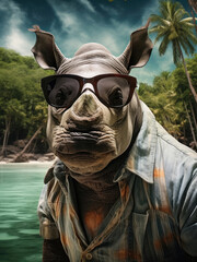 Rhino in sunglasses and a t-shirt