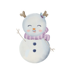 Watercolor snowman and snowwoman hand drawn drawing illustration cute character for christmas, holiday greeting character