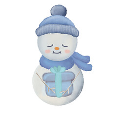 Watercolor snowman and snowwoman hand drawn drawing illustration cute character for christmas, holiday greeting character