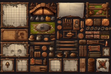 Medieval fantasy item and object spreadsheet design with tavern accesories generative ai