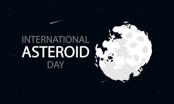 Asteroid day international space with comets, vector art illustration.