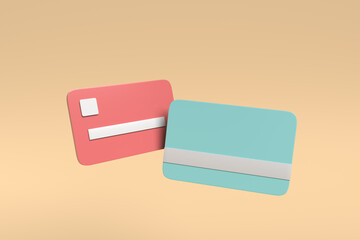 pink and blue credit card on orang blackground .3d