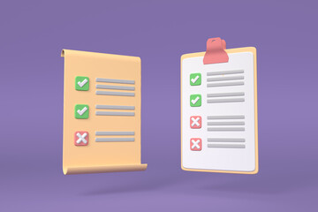 3D clipboard and paper on purple background, notepad icon. 3d  illustration.