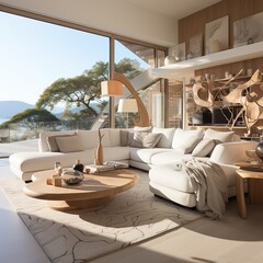 modern living room with a view of the coast Generative AI