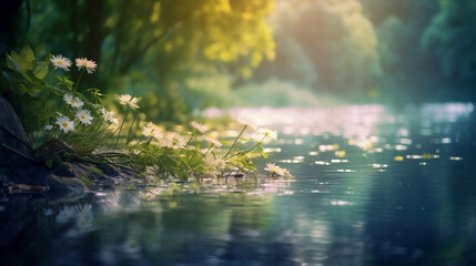 Fototapeta premium a small river with water and flowers