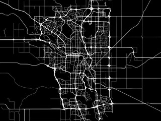 Vector road map of the city of  Calgary Alberta in Canada with white roads on a black background.