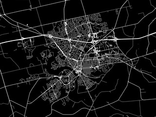 Vector road map of the city of  Brantford Ontario in Canada with white roads on a black background.
