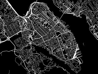 Obraz premium Vector road map of the city of Halifax Center Nova Scotia in Canada with white roads on a black background.