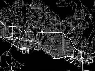 Vector road map of the city of  North Vancouver British Columbia in Canada with white roads on a black background.