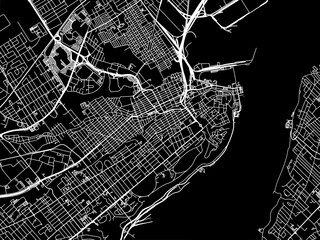 Vector road map of the city of  Quebec City center Quebec in Canada with white roads on a black background.